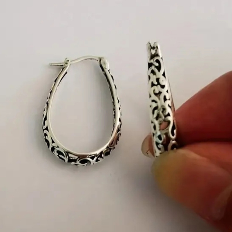 Vintage Boho Hoop Earrings for Women Filigree Cutout Floral